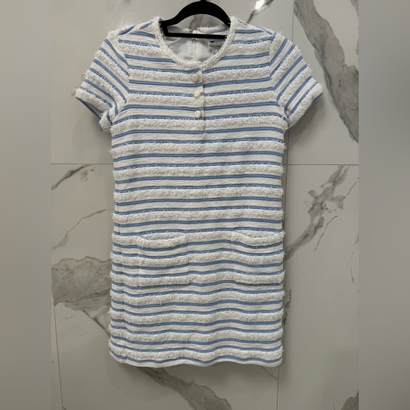 ENGLISH FACTORY Fringe Striped Polo Blue and White Mini Dress - Picture 4 of 5